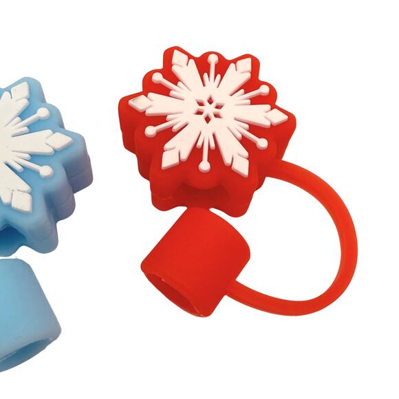 Snowflake Silicone Straw Toppers Set of 4 Fits 10mm Straws Stocking Stuffers New - Picture 2 of 4